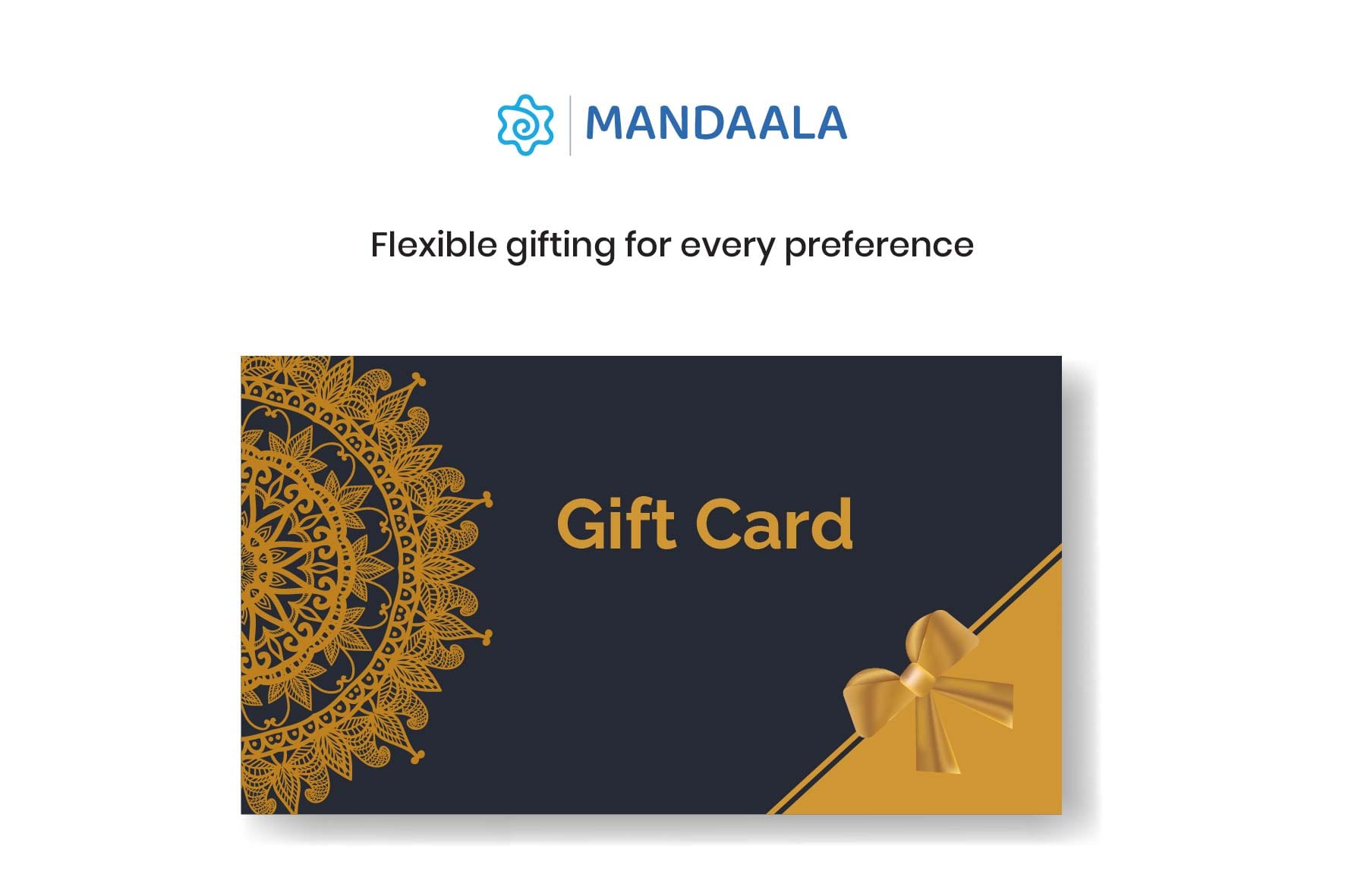 Decorative Mandaala gift card with gold bow and design