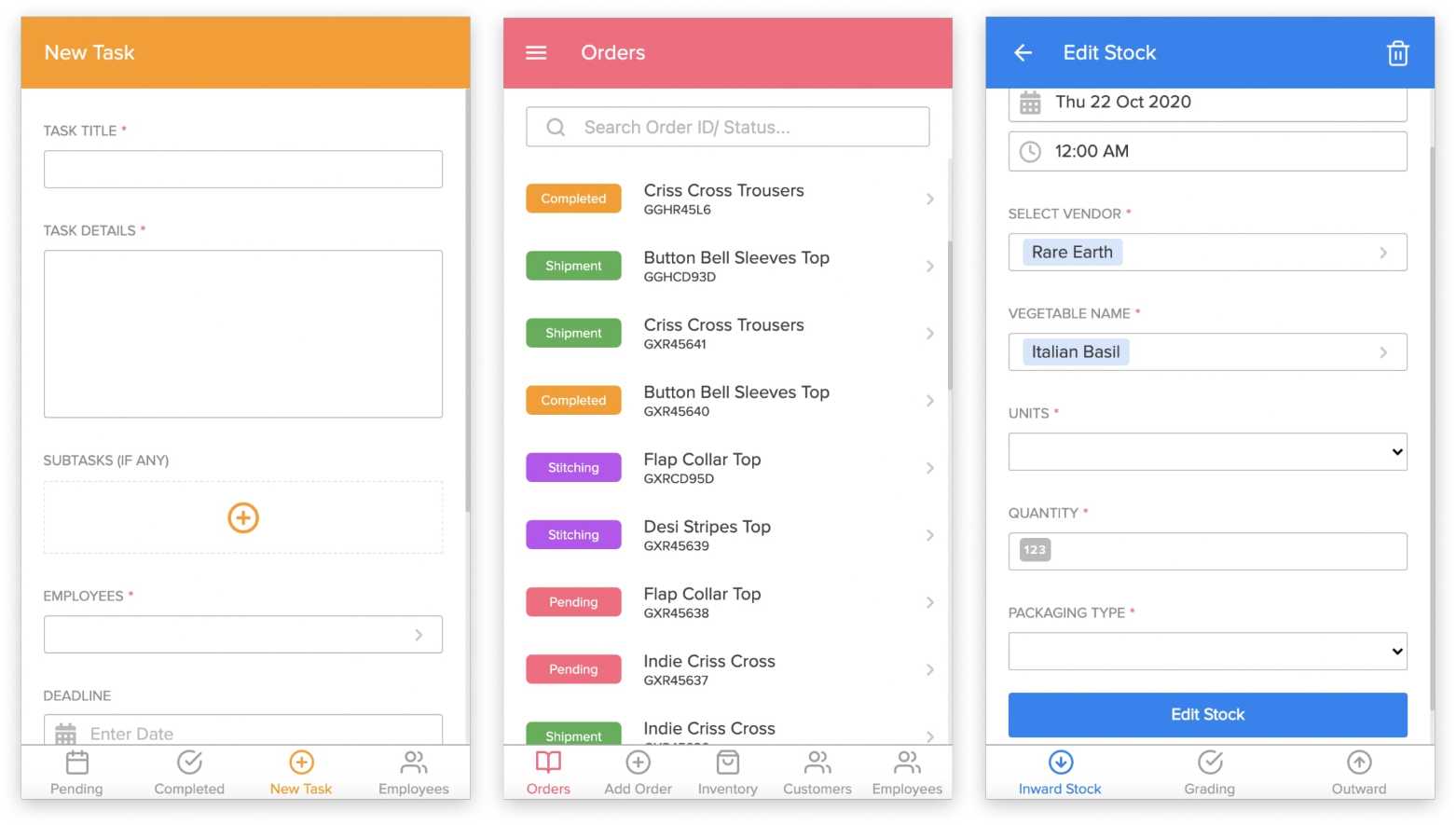 Apps for inventory/orders/production workflows