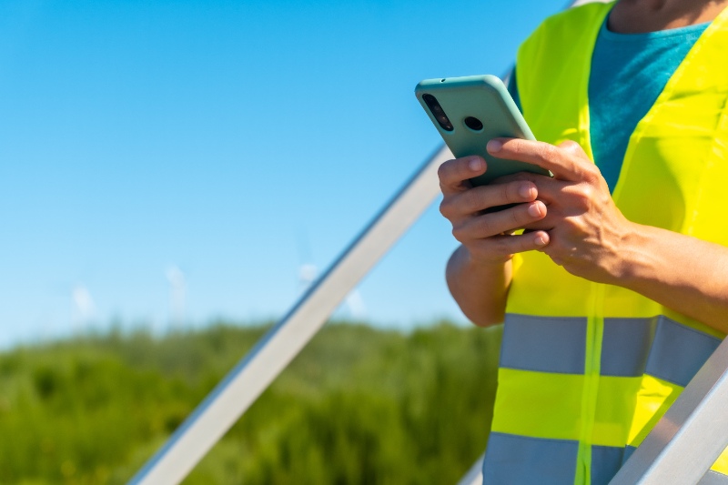 An on-field technician getting notifications for real-time scheduling updates on the field service management software -   