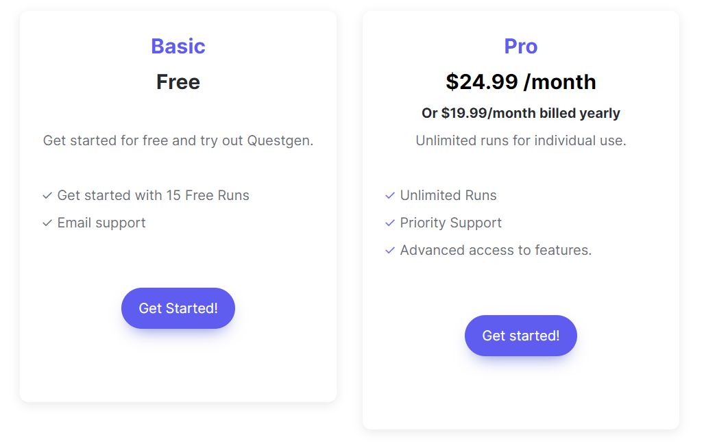 Questgen Pricing Plans