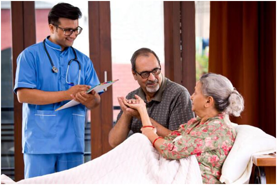 Son and doctor taking care of Mother