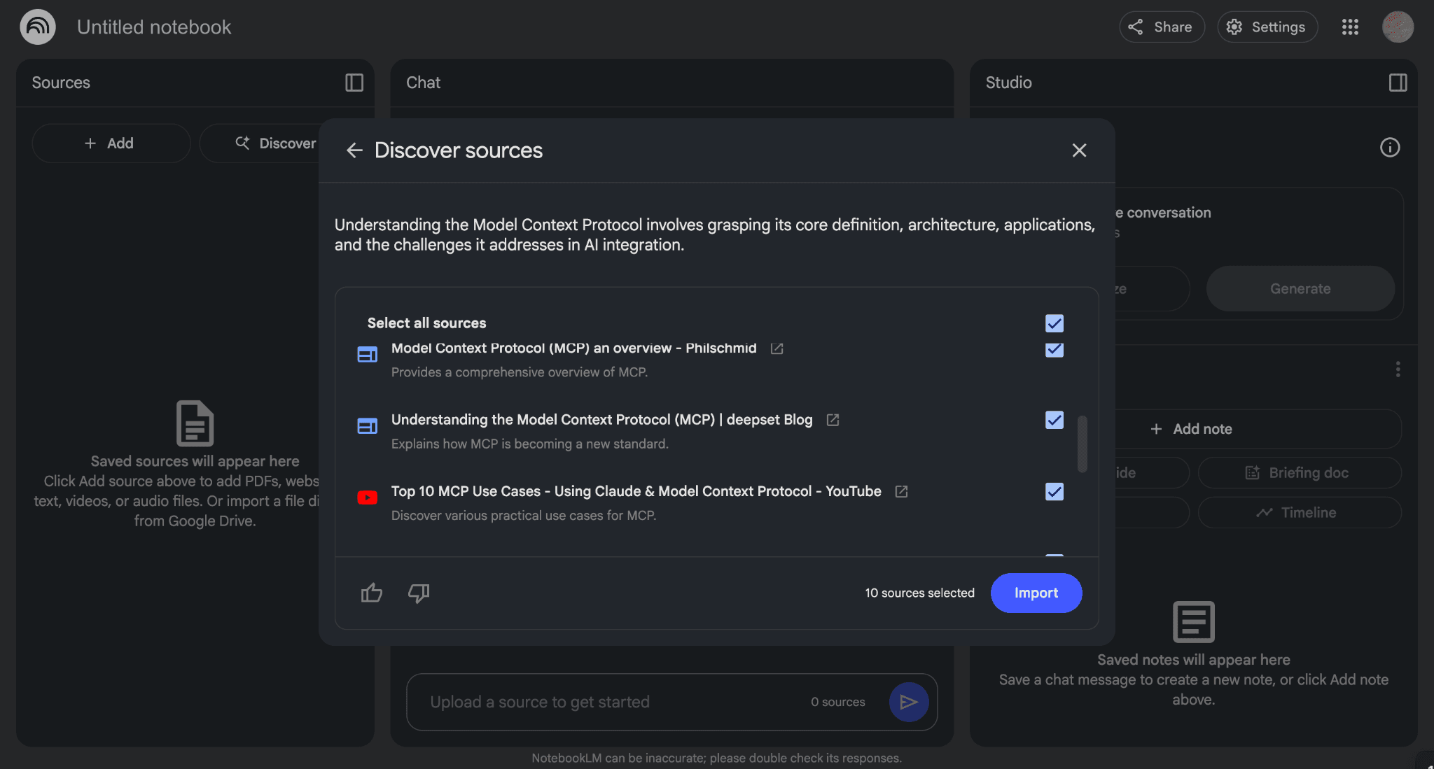 NotebookLM discover sources working example