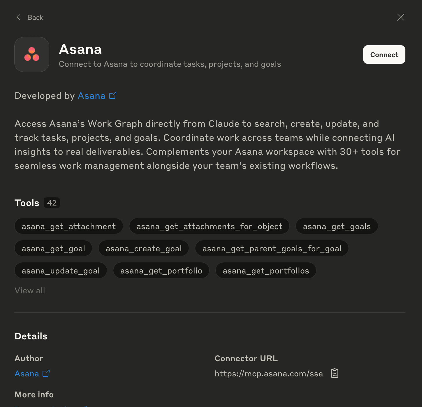 asana claude desktop connector
