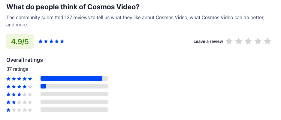 user reviews of cosmos video on product hunt