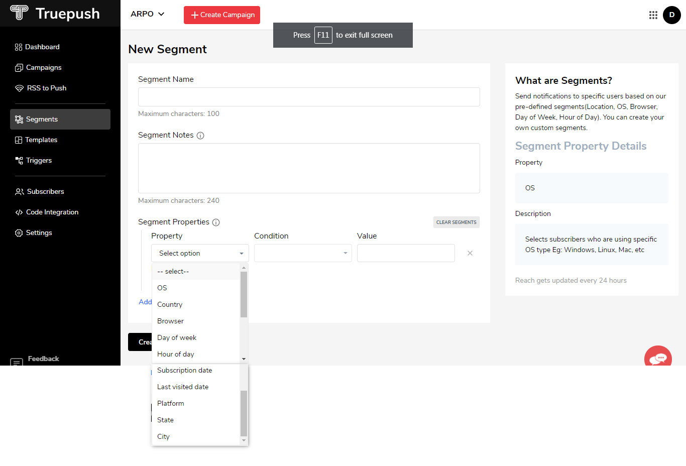 Truepush segmentation