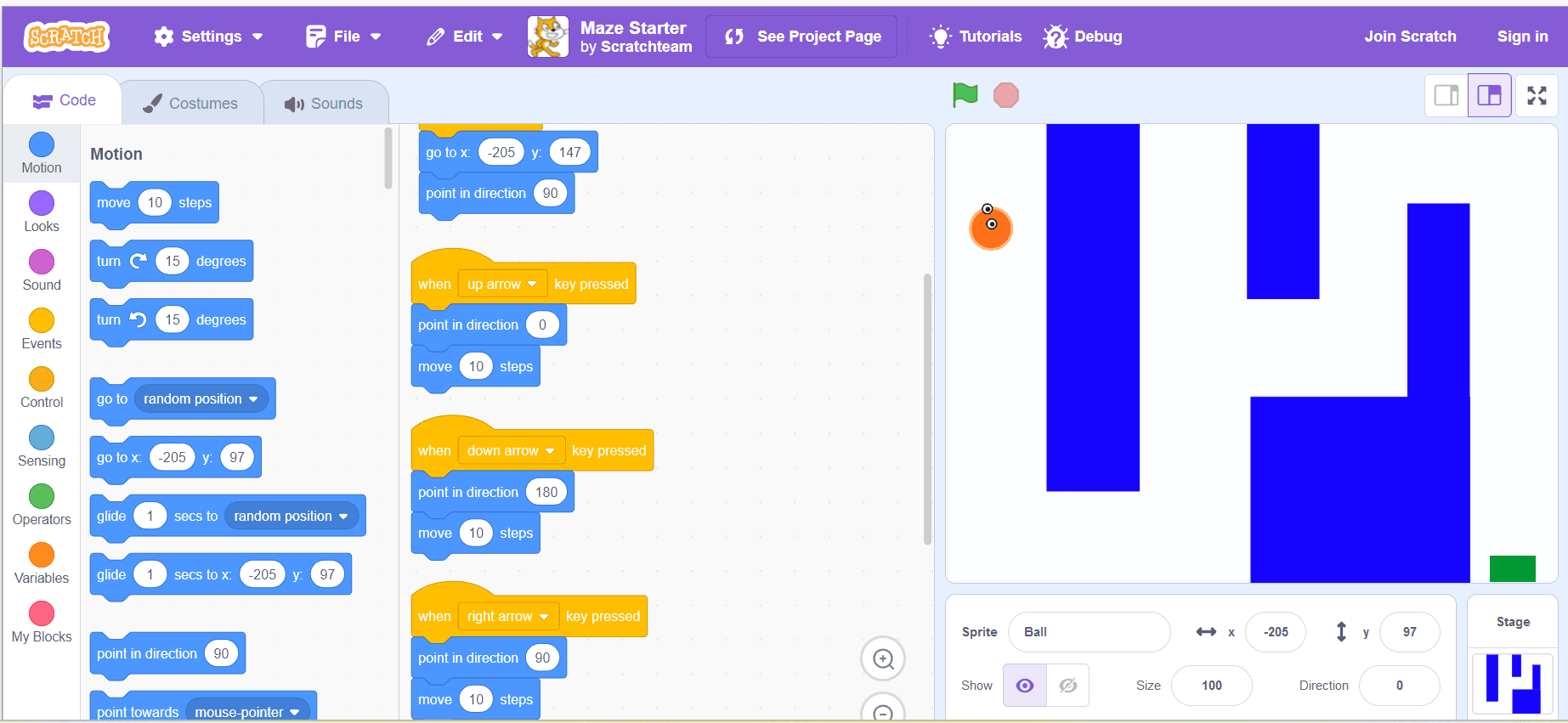 overview of maze game in scratch