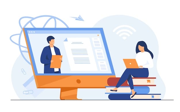Free Vector female student listening webinar online