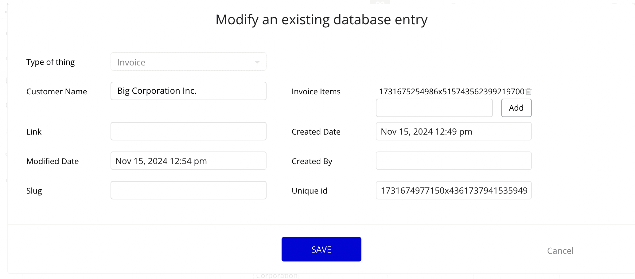 Invoice data type in Bubble.io database