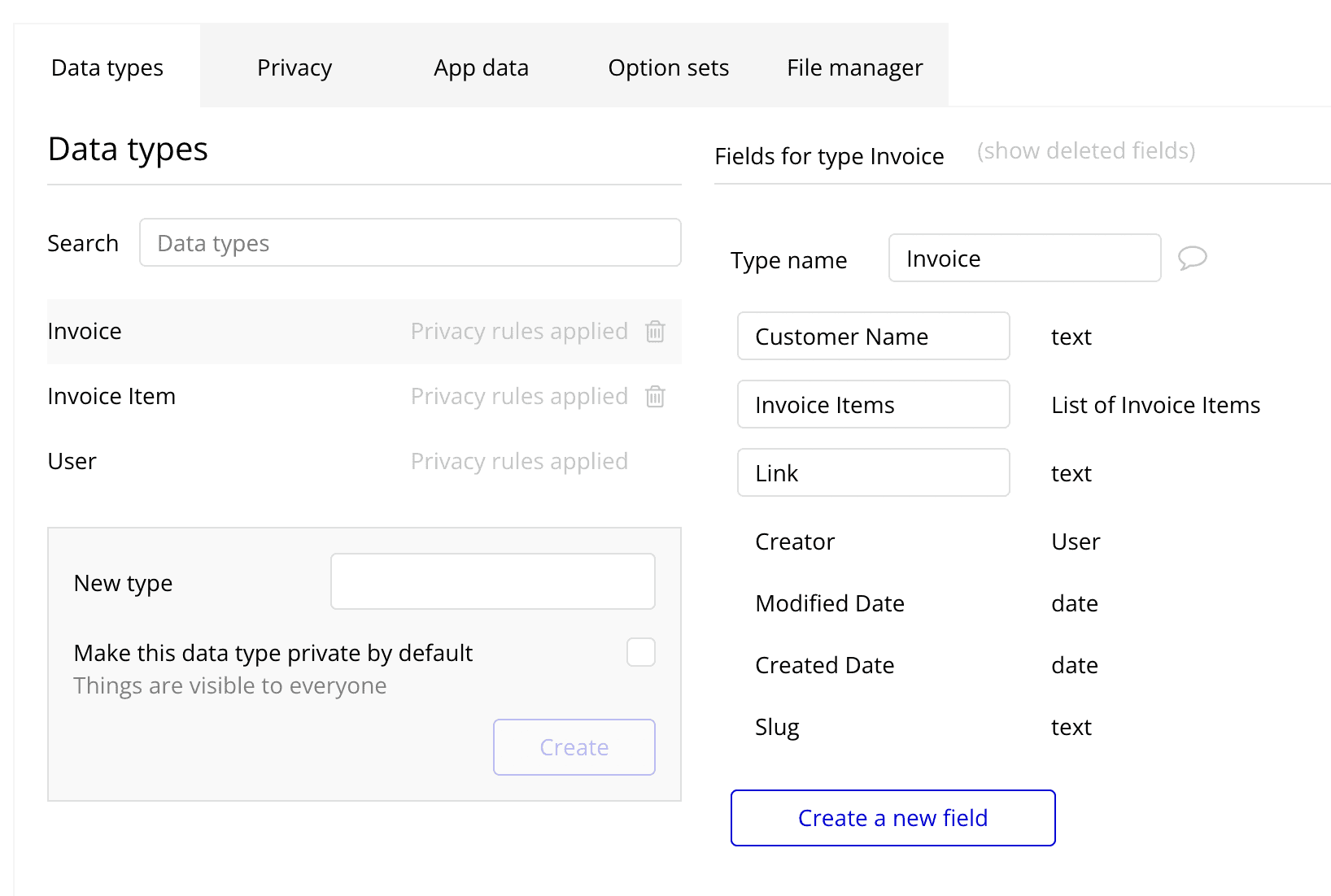 Invoice Data Type - PDF Potion - Bubble.io