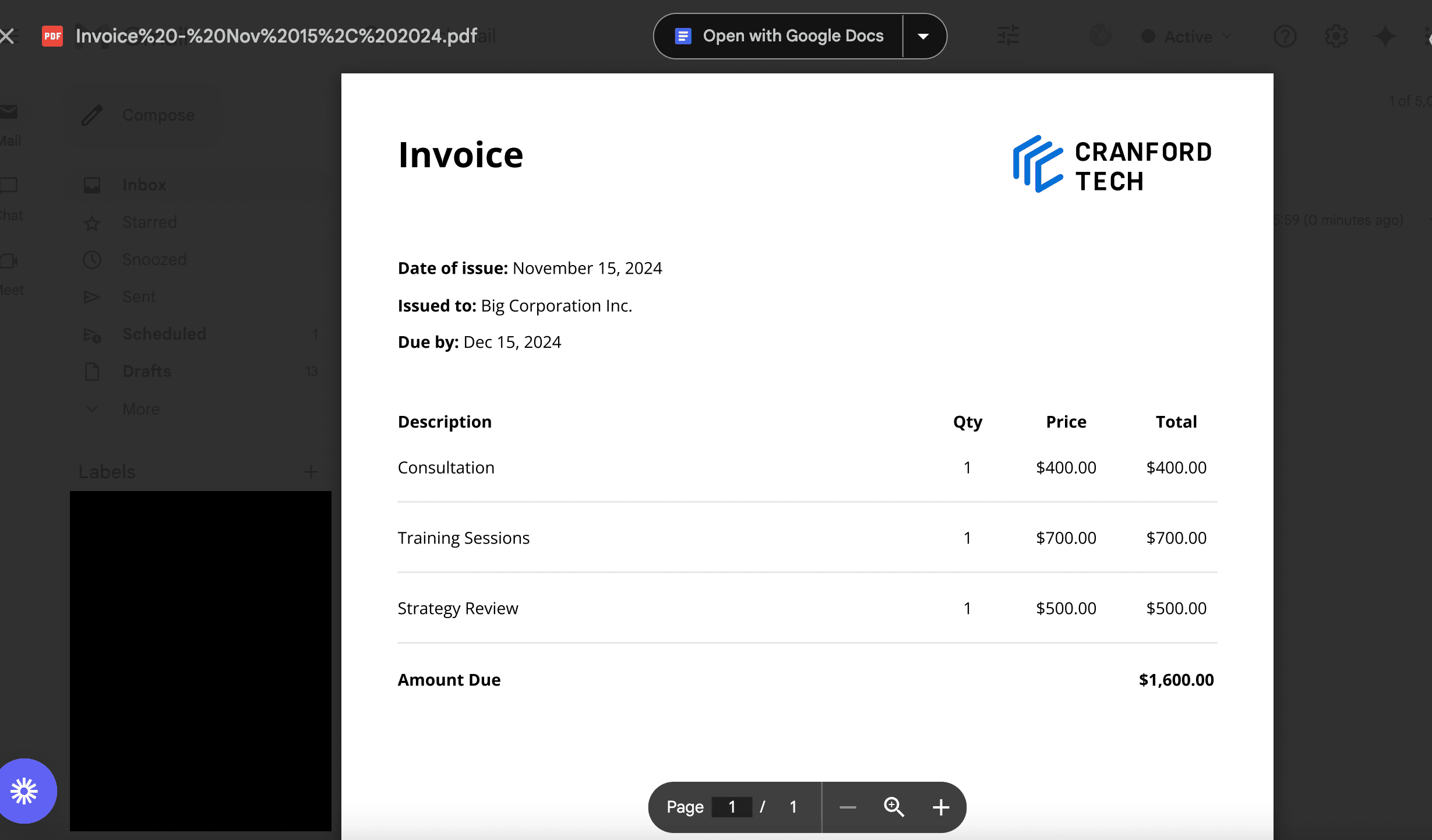 Invoice PDF in email