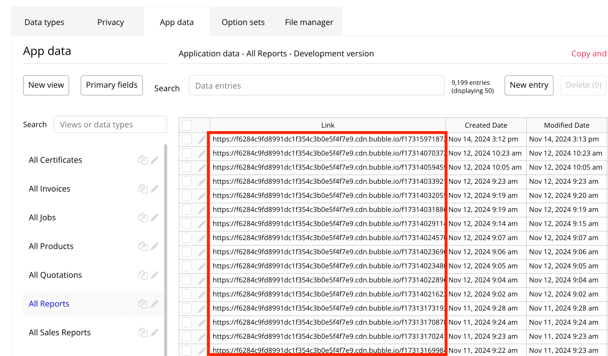 Link field on Report data type in Bubble database - PDF Potion