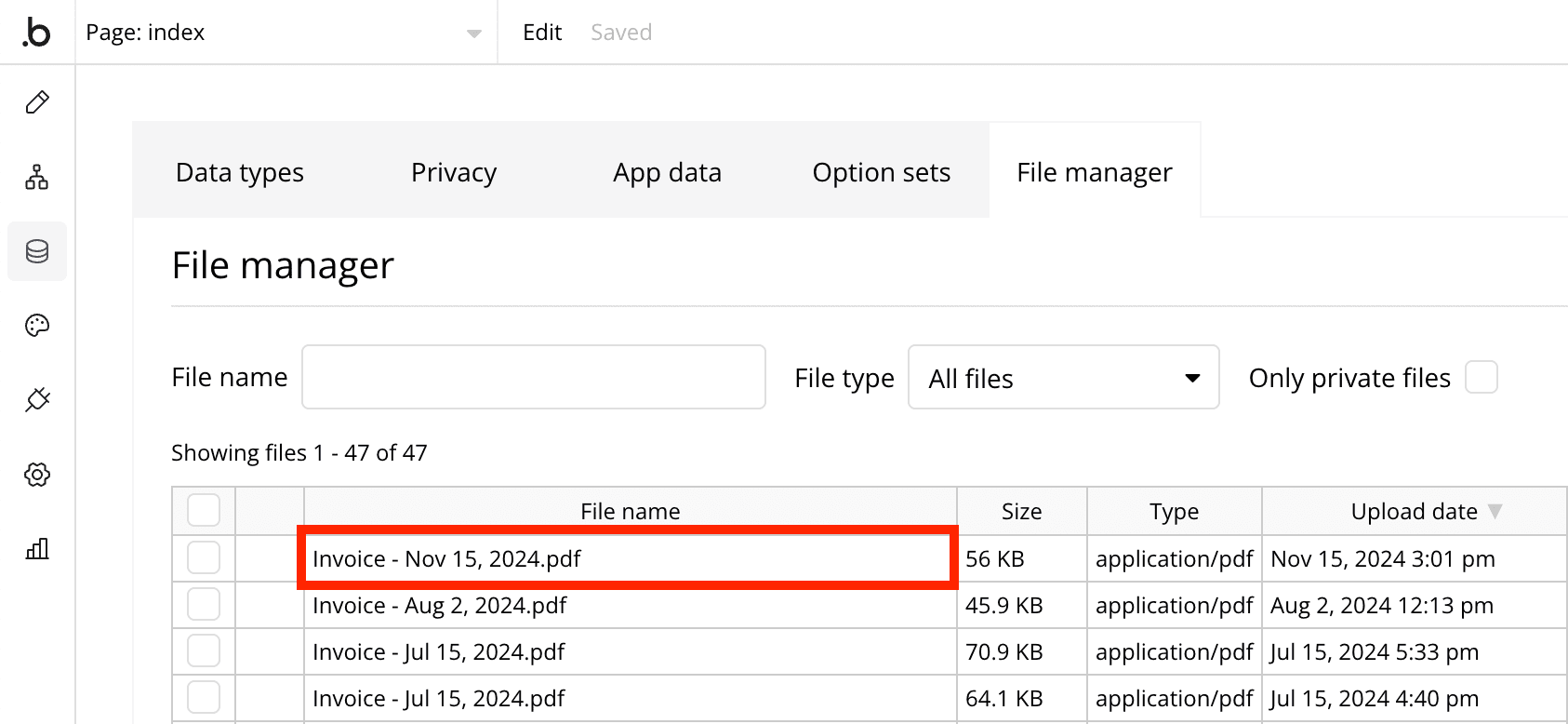 Invoice PDF in database - Bubble.io